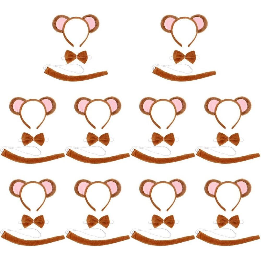 8668 Monkey Ears Monkey Costume Set - 10 Set Ears Headband Tail